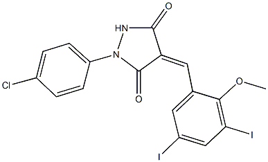 1-(4-chlorophenyl)-4-(3,5-diiodo-2-methoxybenzylidene)-3,5-pyrazolidinedione Struktur