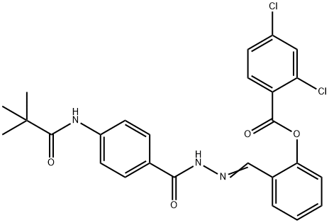 2-(2-{4-[(2,2-dimethylpropanoyl)amino]benzoyl}carbohydrazonoyl)phenyl 2,4-dichlorobenzoate Struktur