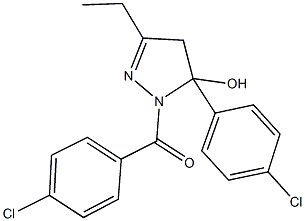 1-(4-chlorobenzoyl)-5-(4-chlorophenyl)-3-ethyl-4,5-dihydro-1H-pyrazol-5-ol Struktur