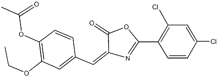 4-[(2-(2,4-dichlorophenyl)-5-oxo-1,3-oxazol-4(5H)-ylidene)methyl]-2-ethoxyphenyl acetate Struktur