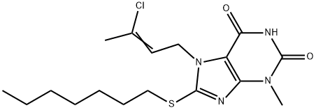 7-(3-chloro-2-butenyl)-8-(heptylsulfanyl)-3-methyl-3,7-dihydro-1H-purine-2,6-dione Struktur