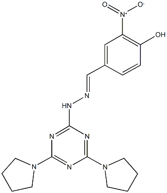 4-hydroxy-3-nitrobenzaldehyde [4,6-di(1-pyrrolidinyl)-1,3,5-triazin-2-yl]hydrazone Struktur