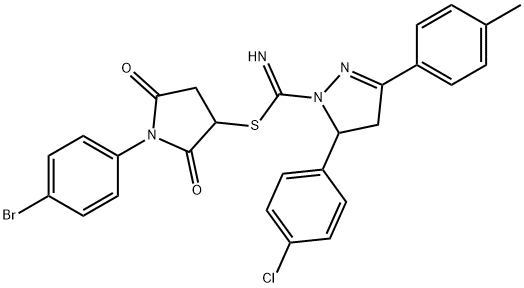 1-(4-bromophenyl)-2,5-dioxo-3-pyrrolidinyl 5-(4-chlorophenyl)-3-(4-methylphenyl)-4,5-dihydro-1H-pyrazole-1-carbimidothioate Struktur