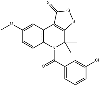 5-(3-chlorobenzoyl)-8-methoxy-4,4-dimethyl-4,5-dihydro-1H-[1,2]dithiolo[3,4-c]quinoline-1-thione Struktur