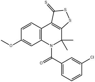 5-(3-chlorobenzoyl)-7-methoxy-4,4-dimethyl-4,5-dihydro-1H-[1,2]dithiolo[3,4-c]quinoline-1-thione Struktur