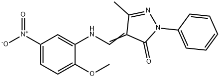 4-({5-nitro-2-methoxyanilino}methylene)-5-methyl-2-phenyl-2,4-dihydro-3H-pyrazol-3-one Struktur