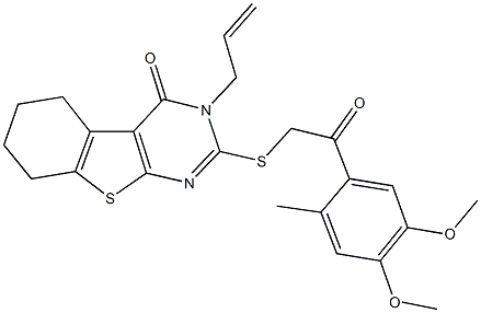 3-allyl-2-{[2-(4,5-dimethoxy-2-methylphenyl)-2-oxoethyl]sulfanyl}-5,6,7,8-tetrahydro[1]benzothieno[2,3-d]pyrimidin-4(3H)-one Struktur