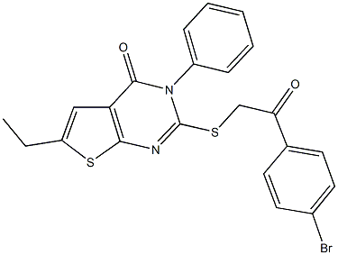 2-{[2-(4-bromophenyl)-2-oxoethyl]sulfanyl}-6-ethyl-3-phenylthieno[2,3-d]pyrimidin-4(3H)-one Struktur