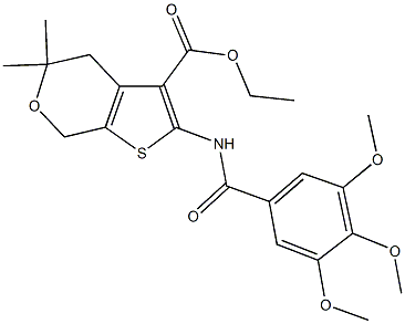 ethyl 5,5-dimethyl-2-[(3,4,5-trimethoxybenzoyl)amino]-4,7-dihydro-5H-thieno[2,3-c]pyran-3-carboxylate Struktur