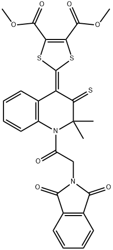 dimethyl 2-(1-[(1,3-dioxo-1,3-dihydro-2H-isoindol-2-yl)acetyl]-2,2-dimethyl-3-thioxo-2,3-dihydro-4(1H)-quinolinylidene)-1,3-dithiole-4,5-dicarboxylate Struktur