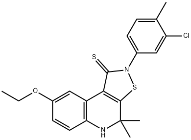 2-(3-chloro-4-methylphenyl)-8-ethoxy-4,4-dimethyl-4,5-dihydroisothiazolo[5,4-c]quinoline-1(2H)-thione Struktur