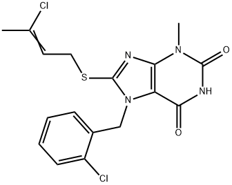 7-(2-chlorobenzyl)-8-[(3-chloro-2-butenyl)sulfanyl]-3-methyl-3,7-dihydro-1H-purine-2,6-dione Struktur