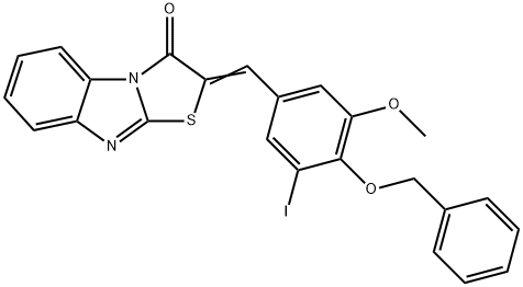 2-[4-(benzyloxy)-3-iodo-5-methoxybenzylidene][1,3]thiazolo[3,2-a]benzimidazol-3(2H)-one Struktur