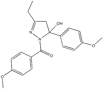 3-ethyl-1-(4-methoxybenzoyl)-5-(4-methoxyphenyl)-4,5-dihydro-1H-pyrazol-5-ol Struktur