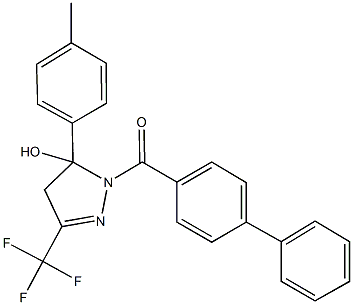 1-([1,1'-biphenyl]-4-ylcarbonyl)-5-(4-methylphenyl)-3-(trifluoromethyl)-4,5-dihydro-1H-pyrazol-5-ol Struktur