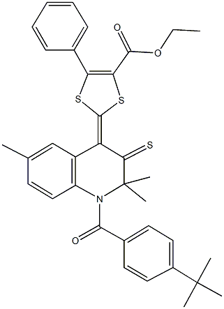 ethyl 2-(1-(4-tert-butylbenzoyl)-2,2,6-trimethyl-3-thioxo-2,3-dihydro-4(1H)-quinolinylidene)-5-phenyl-1,3-dithiole-4-carboxylate Struktur