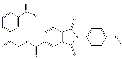 2-{3-nitrophenyl}-2-oxoethyl 2-(4-methoxyphenyl)-1,3-dioxo-5-isoindolinecarboxylate Struktur