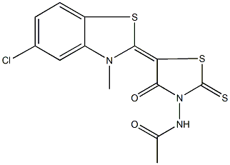 N-[5-(5-chloro-3-methyl-1,3-benzothiazol-2(3H)-ylidene)-4-oxo-2-thioxo-1,3-thiazolidin-3-yl]acetamide Struktur