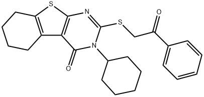 3-cyclohexyl-2-[(2-oxo-2-phenylethyl)sulfanyl]-5,6,7,8-tetrahydro[1]benzothieno[2,3-d]pyrimidin-4(3H)-one Struktur