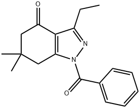 1-benzoyl-3-ethyl-6,6-dimethyl-1,5,6,7-tetrahydro-4H-indazol-4-one Struktur