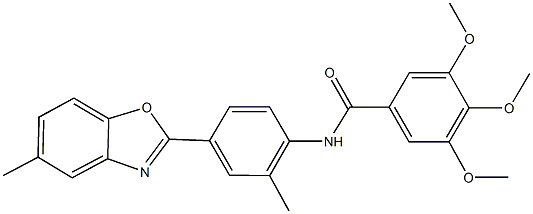 3,4,5-trimethoxy-N-[2-methyl-4-(5-methyl-1,3-benzoxazol-2-yl)phenyl]benzamide Struktur