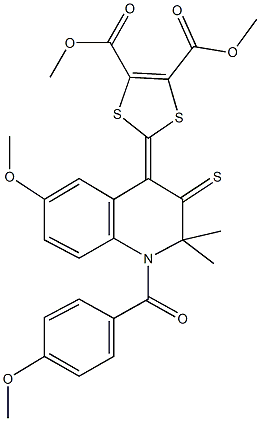 dimethyl 2-(6-methoxy-1-(4-methoxybenzoyl)-2,2-dimethyl-3-thioxo-2,3-dihydro-4(1H)-quinolinylidene)-1,3-dithiole-4,5-dicarboxylate Struktur