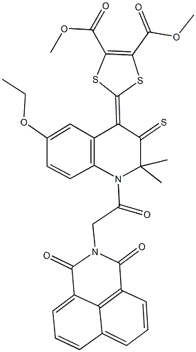 dimethyl 2-(1-[(1,3-dioxo-1H-benzo[de]isoquinolin-2(3H)-yl)acetyl]-6-(ethyloxy)-2,2-dimethyl-3-thioxo-2,3-dihydroquinolin-4(1H)-ylidene)-1,3-dithiole-4,5-dicarboxylate Struktur