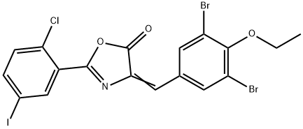 2-(2-chloro-5-iodophenyl)-4-(3,5-dibromo-4-ethoxybenzylidene)-1,3-oxazol-5(4H)-one Struktur