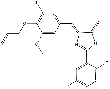 4-[4-(allyloxy)-3-chloro-5-methoxybenzylidene]-2-(2-chloro-5-iodophenyl)-1,3-oxazol-5(4H)-one Struktur