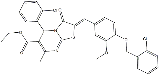 ethyl 2-{4-[(2-chlorobenzyl)oxy]-3-methoxybenzylidene}-5-(2-chlorophenyl)-7-methyl-3-oxo-2,3-dihydro-5H-[1,3]thiazolo[3,2-a]pyrimidine-6-carboxylate Struktur