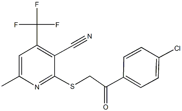 2-{[2-(4-chlorophenyl)-2-oxoethyl]sulfanyl}-6-methyl-4-(trifluoromethyl)nicotinonitrile Struktur