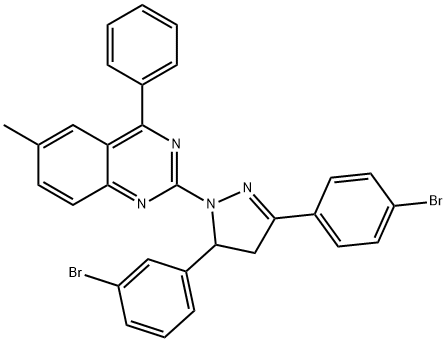 2-[5-(3-bromophenyl)-3-(4-bromophenyl)-4,5-dihydro-1H-pyrazol-1-yl]-6-methyl-4-phenylquinazoline Struktur