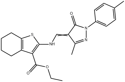 ethyl 2-({[3-methyl-1-(4-methylphenyl)-5-oxo-1,5-dihydro-4H-pyrazol-4-ylidene]methyl}amino)-4,5,6,7-tetrahydro-1-benzothiophene-3-carboxylate Struktur