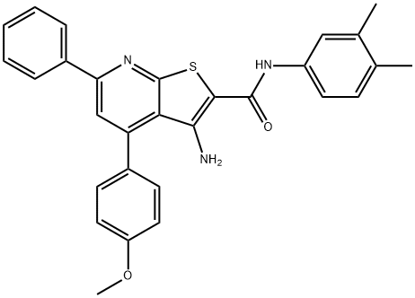 3-amino-N-(3,4-dimethylphenyl)-4-(4-methoxyphenyl)-6-phenylthieno[2,3-b]pyridine-2-carboxamide Struktur