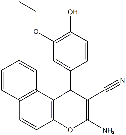 3-amino-1-(3-ethoxy-4-hydroxyphenyl)-1H-benzo[f]chromene-2-carbonitrile Struktur