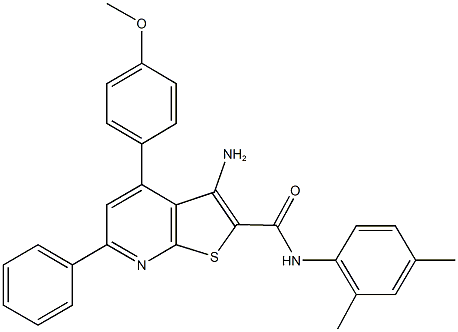 3-amino-N-(2,4-dimethylphenyl)-4-(4-methoxyphenyl)-6-phenylthieno[2,3-b]pyridine-2-carboxamide Struktur