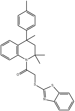 1-[(1,3-benzothiazol-2-ylsulfanyl)acetyl]-2,2,4-trimethyl-4-(4-methylphenyl)-1,2,3,4-tetrahydroquinoline Struktur