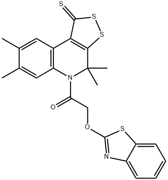 5-[(1,3-benzothiazol-2-yloxy)acetyl]-4,4,7,8-tetramethyl-4,5-dihydro-1H-[1,2]dithiolo[3,4-c]quinoline-1-thione Struktur