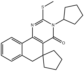 3-cyclopentyl-2-(methylsulfanyl)-5,6-dihydrospiro(benzo[h]quinazoline-5,1'-cyclopentane)-4(3H)-one Struktur