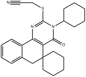 2-[(cyanomethyl)sulfanyl]-3-hexyl-4-oxo-3,4,5,6-tetrahydrospiro(benzo[h]quinazoline-5,1'-cyclohexane) Struktur