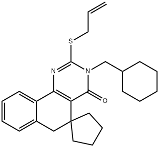 2-(allylsulfanyl)-3-(cyclohexylmethyl)-5,6-dihydrospiro(benzo[h]quinazoline-5,1'-cyclopentane)-4(3H)-one Struktur