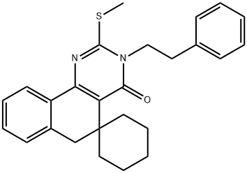 2-(methylsulfanyl)-3-(2-phenylethyl)-5,6-dihydrospiro(benzo[h]quinazoline-5,1'-cyclohexane)-4(3H)-one Struktur