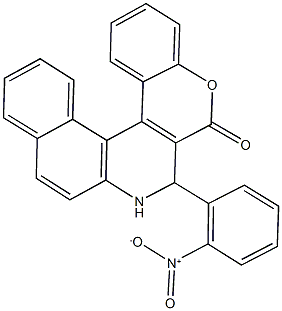 3-{2-nitrophenyl}-3,4-dihydro-2H-benzo[f]chromeno[3,4-c]quinolin-2-one Struktur