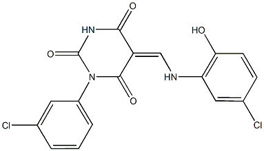 5-[(5-chloro-2-hydroxyanilino)methylene]-1-(3-chlorophenyl)-2,4,6(1H,3H,5H)-pyrimidinetrione Struktur