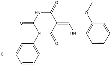 1-(3-chlorophenyl)-5-[(2-methoxyanilino)methylene]-2,4,6(1H,3H,5H)-pyrimidinetrione Struktur