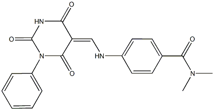 N,N-dimethyl-4-{[(2,4,6-trioxo-1-phenyltetrahydro-5(2H)-pyrimidinylidene)methyl]amino}benzamide Struktur