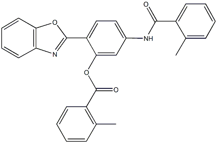 2-(1,3-benzoxazol-2-yl)-5-[(2-methylbenzoyl)amino]phenyl 2-methylbenzoate Struktur