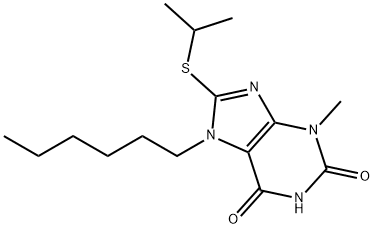 7-hexyl-8-(isopropylsulfanyl)-3-methyl-3,7-dihydro-1H-purine-2,6-dione Struktur