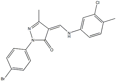 2-(4-bromophenyl)-4-[(3-chloro-4-methylanilino)methylene]-5-methyl-2,4-dihydro-3H-pyrazol-3-one Struktur