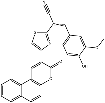 3-(4-hydroxy-3-methoxyphenyl)-2-[4-(3-oxo-3H-benzo[f]chromen-2-yl)-1,3-thiazol-2-yl]acrylonitrile Struktur